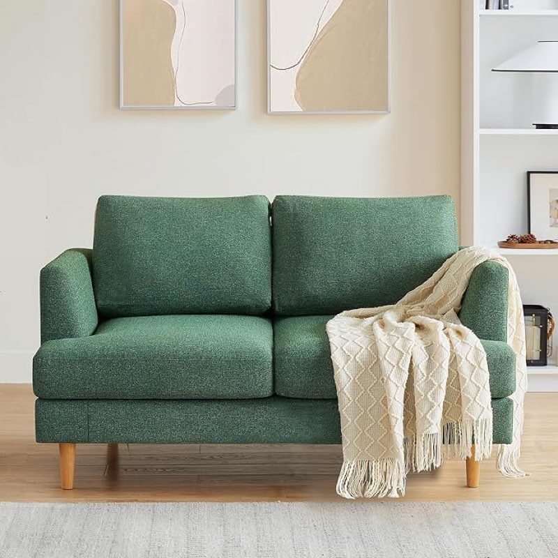 ust Loveseat Sofa with Deep Seats, 56" Couches for Spaces Love Seat with 2-Seat Upholstered Cushion, Mid Century Modern Sofa Couches for Apartment, Couch for LivingRoom, Green