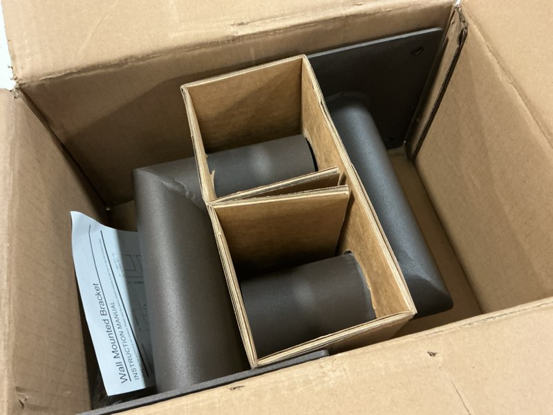 Condition photo showing Good Condition for 90 degree wall mount bracket with 2-3/8in od tenon 2pack | l shape wall mounted adapter for outdoor led parking lot lights street lights post top light, heavy duty steel, dark bronze
