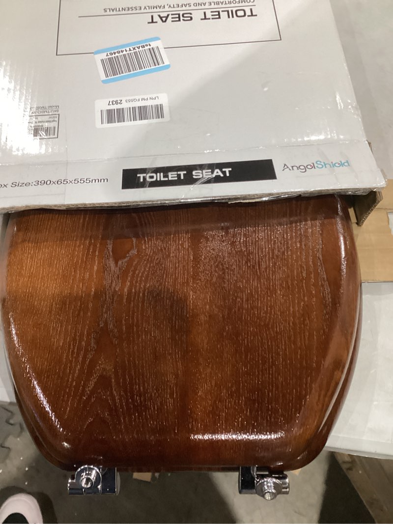 Condition photo showing New/Like New for Angel Shield Durable Wood Veneer Natural Toilet Seat Metal Hinged Easy Clean Anti-scratch American Standard(Elongated,Dark Walnut) Elongated-18.5” Black Wood