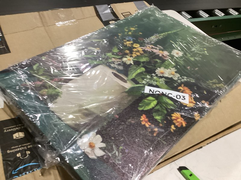 Condition photo showing Good Condition for 2pcs dark green bathroom toilet paper roll canvas wall art botanical toilet moody wildflowers posters prints vintage flowers wall pictures for bathroom toilet washroom decorations green bathroom art 24"l x 16"w