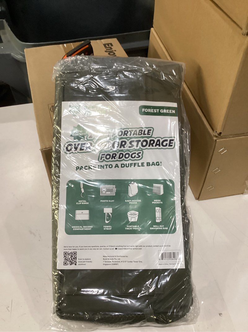 Condition photo showing New/Like New for Panther armor 2 in 1 portable over door storage for dogs forest green