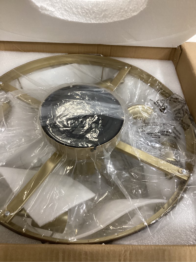 Condition photo showing New/Like New for Crystal Caged Ceiling Fan with Light Flush Mount, 20inch Crystal Ceiling Fan with Light and Remote, Gold Crystal Fandelier Ceilings Fans with Lights for Bedroom, Dining Room, Living Room
