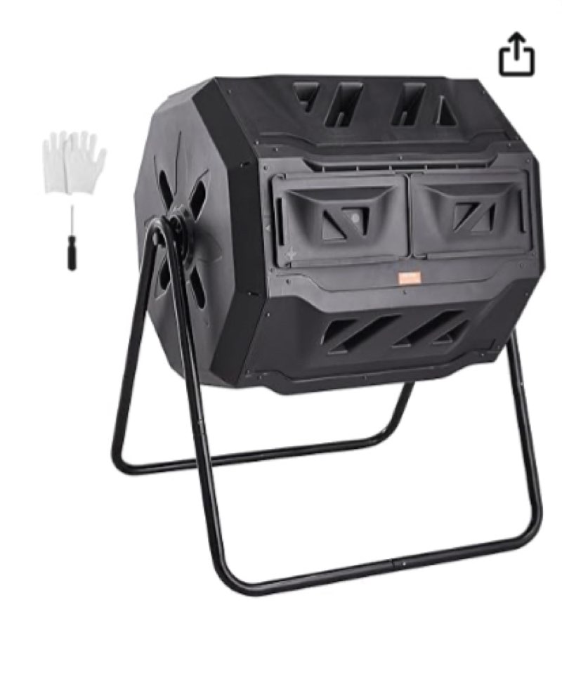 VEVOR Compost Bin, 43 Gallon Double Chamber Rotating Compost Bin, Large Rotating Compost Bin with 2 Sliding Doors and Steel Frame, Rotating Compost Container