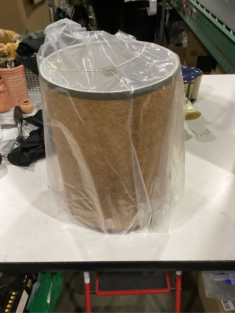 Condition photo showing New/Like New for aspen creative 31258 transitional drum (cylinder) shaped spider fitter lamp shade in cinnamon brown, 8" wide (8" x 8" x 11")
