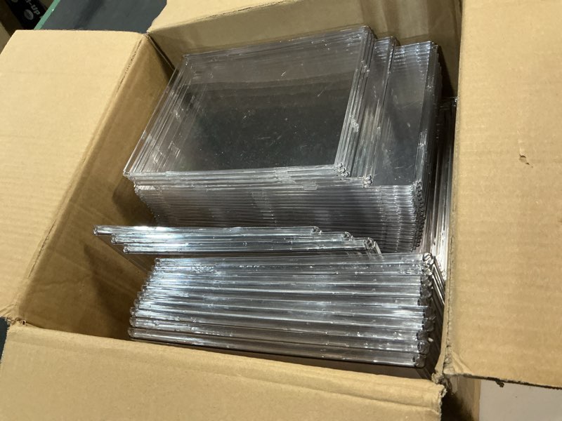 Condition photo showing As Is for Purse Organizer for Closet,Clear Acrylic Display Case for Handbag Organizer, Purse Storage Box with Magnetic Door, Plastic Storage Bins for Book, Collectibles, Cosmetic (9 Pack) 9 Clear