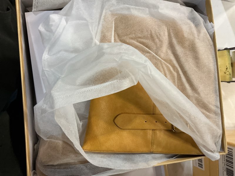 Condition photo showing New/Like New for women's knee high boots chunky heel square toe tall boots for women low heel back zipper boots 6 banana-yellow