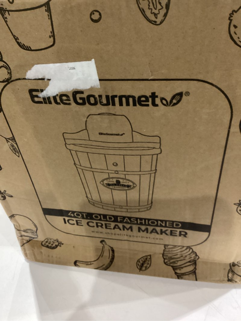 Condition photo showing Good Condition for Elite Gourmet EIM-924LX 4 quart Old Fashioned Electric Ice Cream Maker, Pine Bucket