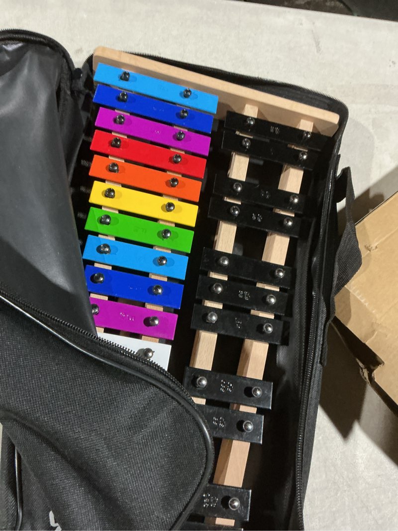 Condition photo showing As Is for MINIARTIS Glockenspiel Xylophone | Full Size Glockenspiel Xylophone 27 Note Colorful Metal Keys for Adults & Kids | Percussion Musical Instrument Includes 2 Wooden Beaters, Songbook and Carry Case