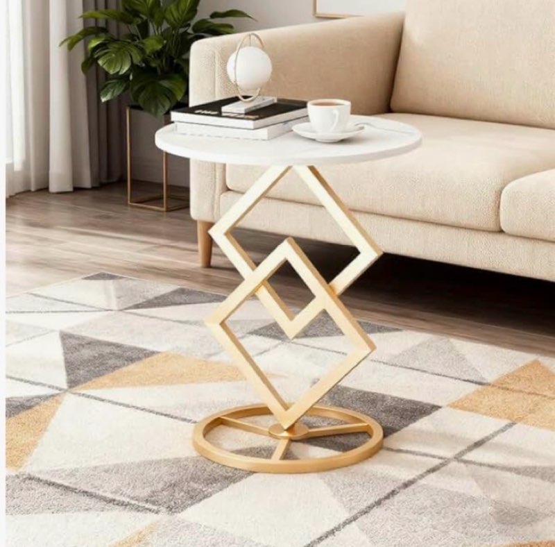 boho round side table living room, luxurious marble desktop end tables with simple aesthetic metal b