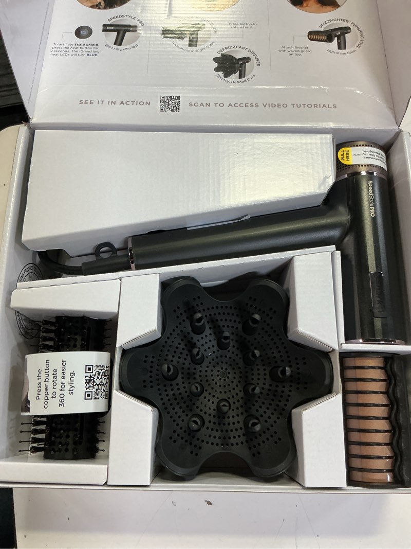 Condition photo showing Good Condition for shark speedstyle pro professional performance high-velocity hair dryer system with scalp shield and iq speed styling & drying suite, curly and coily hair, lightweight, ionic, no heat damage, hd732 speedstyle pro-curly & coily hair