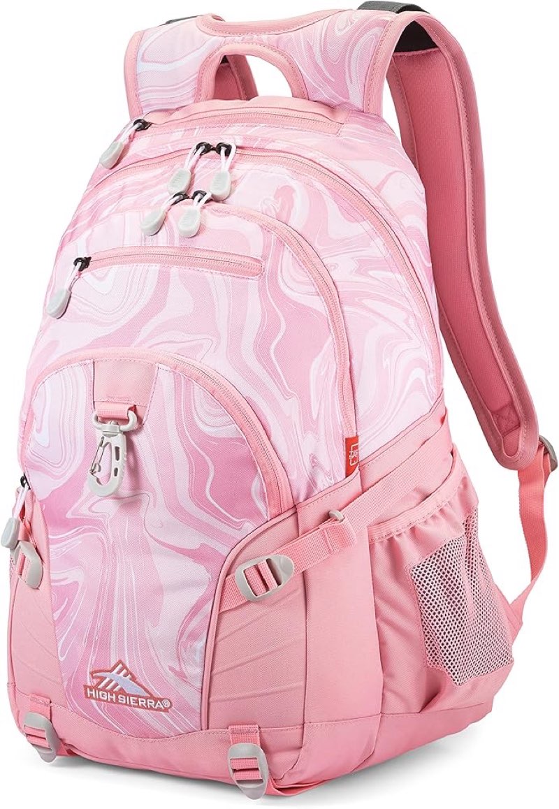 High Sierra Loop Backpack, Travel, or Work Bookbag with tablet sleeve, One Size, Pink Marble - Bubbl