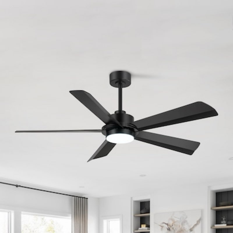Breezary 56-in Color-Changing Integrated LED Matte Black with Black Blades Ceiling Fan With