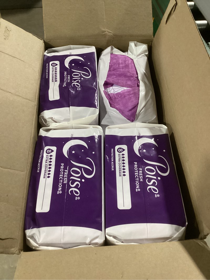 Condition photo showing As Is for poise overnight incontinence & postpartum pads for bladder leaks, 8 drop extra coverage, 96 count, packaging may vary