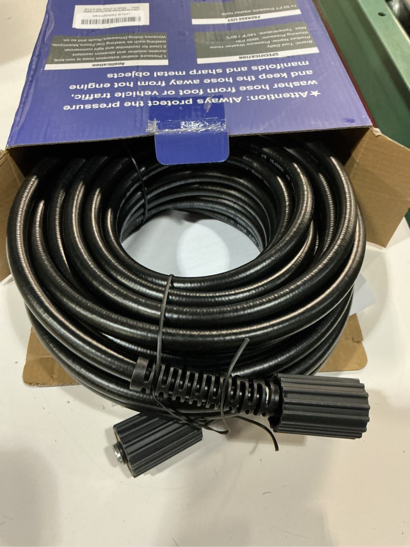 Condition photo showing Good Condition for tool daily pressure washer hose 50 ft x 1/4", replacement power washer hose with m22-14mm fitting, kink resistant, 3600 psi 50 feet
