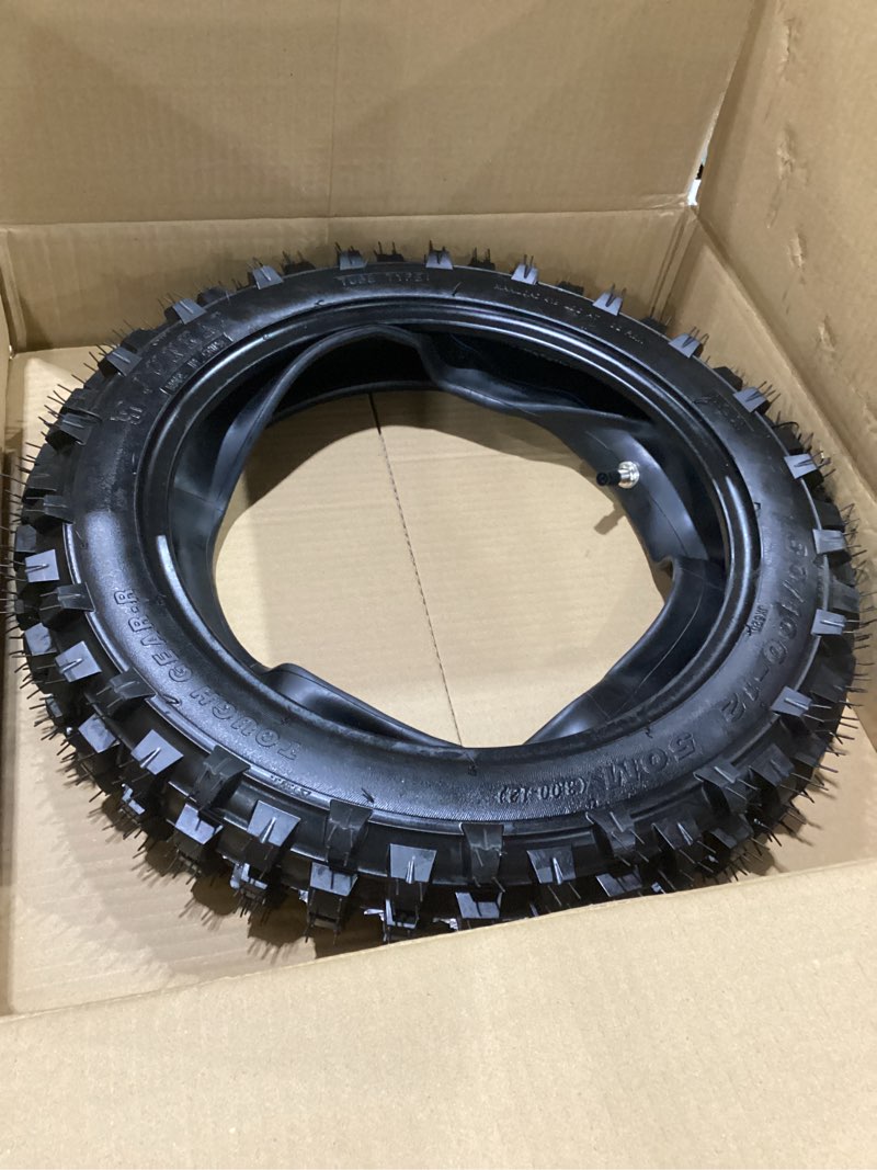 Condition photo showing As Is for Redcap 80/100-12 Rear Tire with 3.00-12 Inner Tube - for Off Road Motocross, 90cc-125cc, CRF, SSR, SDG, PW80, DRZ110, CRF70, CRF110, XR70, KLX110, KX65, TTR90, TTR110, JR80, PW80 Dirt Pit Bikes
