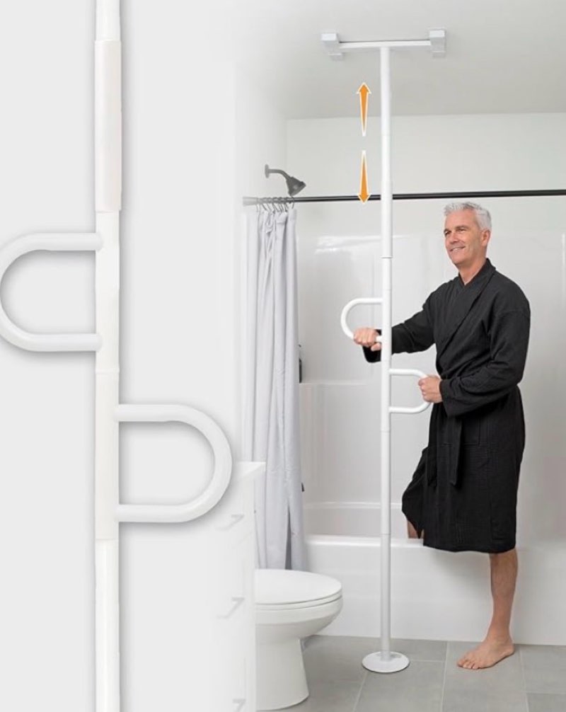 stander double handle non-rotating floor to ceiling grab bar, no-drill tension mounted transfer pole