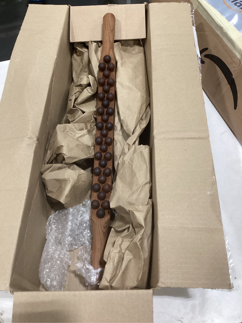 Condition photo showing Good Condition for guasha wood massage stick tools,31 beads back massage roller stick,lymphatic drainage massager for body shaping (31beads)
