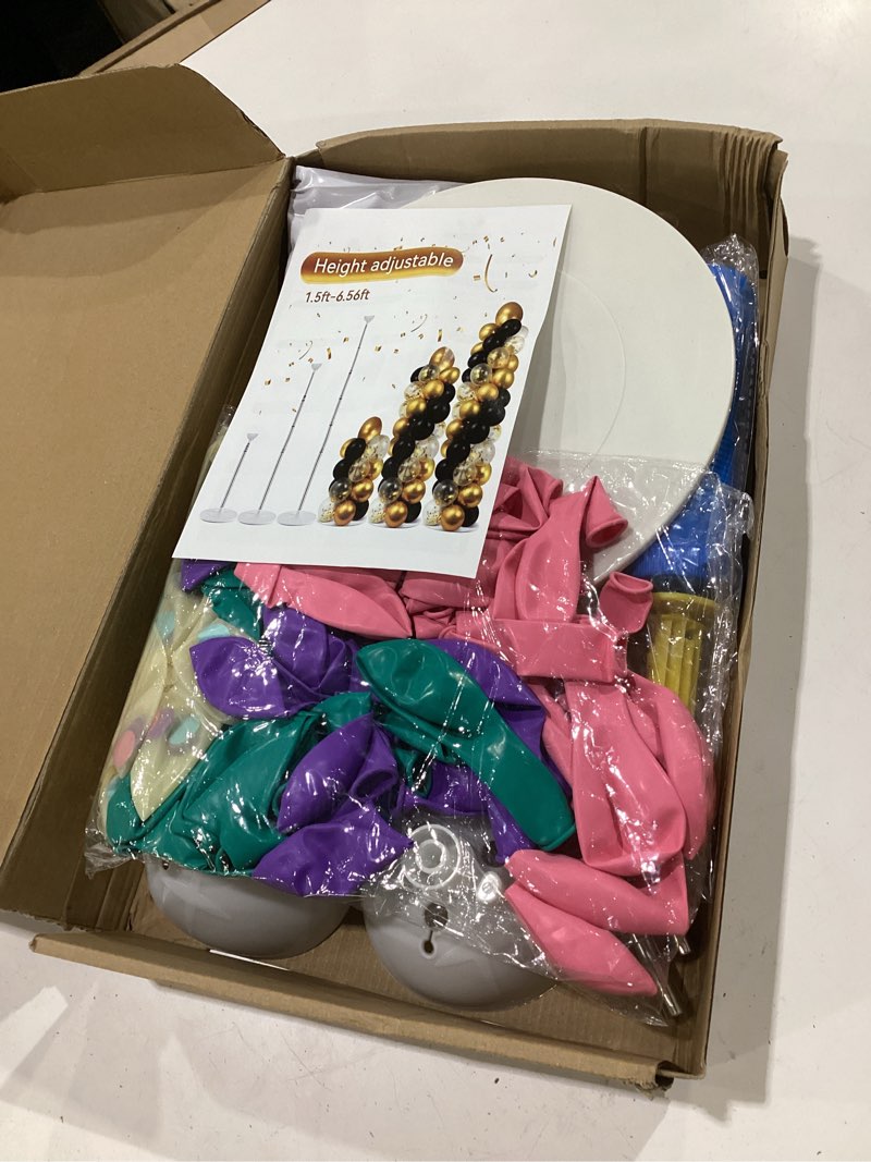Condition photo showing New/Like New for 2 sets adjustable balloon column stand kit with bases?pink teal blue?reusable stainless steel poles, 102 balloons with pump, floor decor, birthday wedding bridal shower engagement baby shower pink purple blue