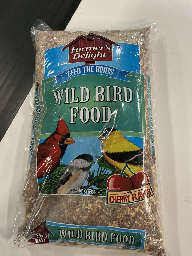 Condition photo showing Good Condition for (unknown date exp) farmer s delight 10 lbs wild bird food with cherry flavor