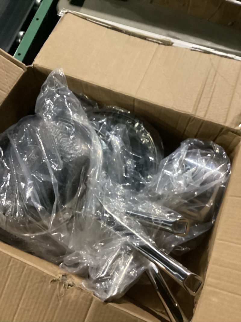 Condition photo showing As Is for pots and pans set non stick, 10 pcs hybrid stainless steel cookware sets, non stick frying pans, saucepans, saute pan & stock pot, pfoa free kitchen skillet,induction compatible