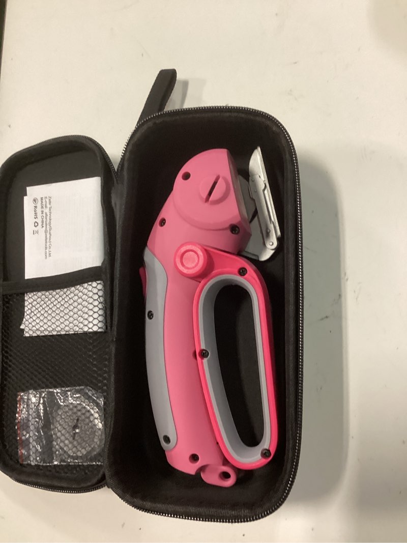 Condition photo showing Good Condition for zeite 4v cordless electric scissors cardboard cutter with 2 x blades,1 x storage case,1 x usb charging cable,rotary cutter for box plastic carpet fabric, easy to hold and safety,pink