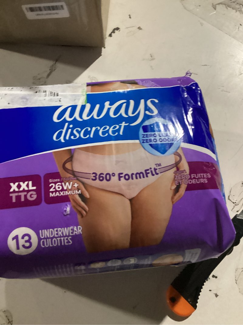 Condition photo showing Good Condition for always discreet maxiprotect adult diapers for women, incontinence underwear, postpartum essentials, bladder leak protection, disposable briefs, maximum plus absorbency, size l, 14 count large 14