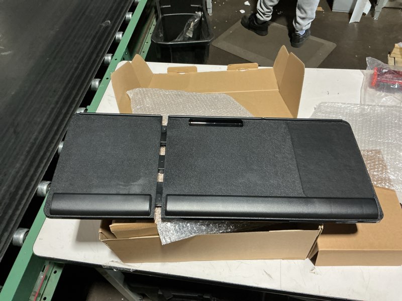 Condition photo showing Good Condition for Klearlook Keyboard Tray Under Desk with 360° Rotation, Ergonomic Computer Keyboard & Mouse Tray 25"W×11.02"D Sit Stand Desk Keyboard Holder w/Wrist Rest & Storage Drawer (Height is not Adjustable)