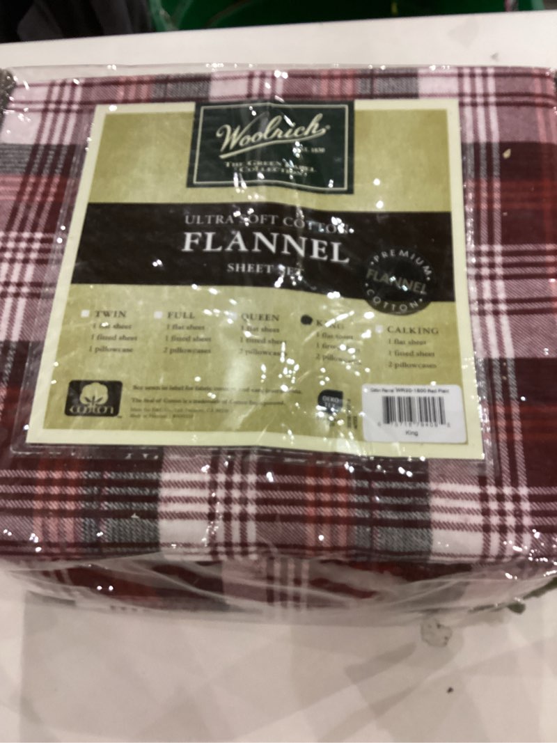 Condition photo showing Good Condition for Woolrich King 100% Cotton Flannel Sheet Set Set Red Plaid