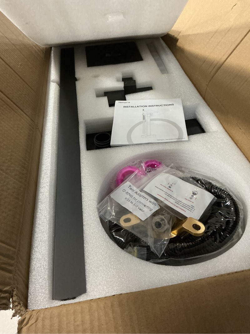 Condition photo showing New/Like New for Hoimpro Tub Filler Freestanding Bathtub Faucet Matte Black Floor Mount Tub Faucet Waterfall Free Standing Bathtub Filler High Flow Brass Bath Shower Faucets with Handheld Sprayer