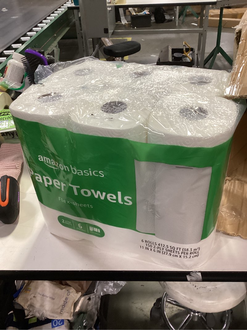 Amazon Basics 2-Ply Paper Towel, Flex Sheets, 150 Sheet per Roll, 6 Rolls, White