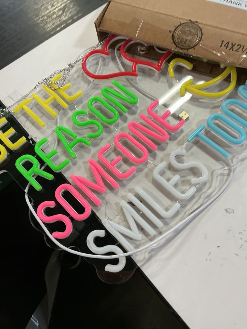 Condition photo showing As Is for Be The Reason Someone Smiles Today Neon Sign for Wall Décor Motivational Neon Light USB Powered LED 