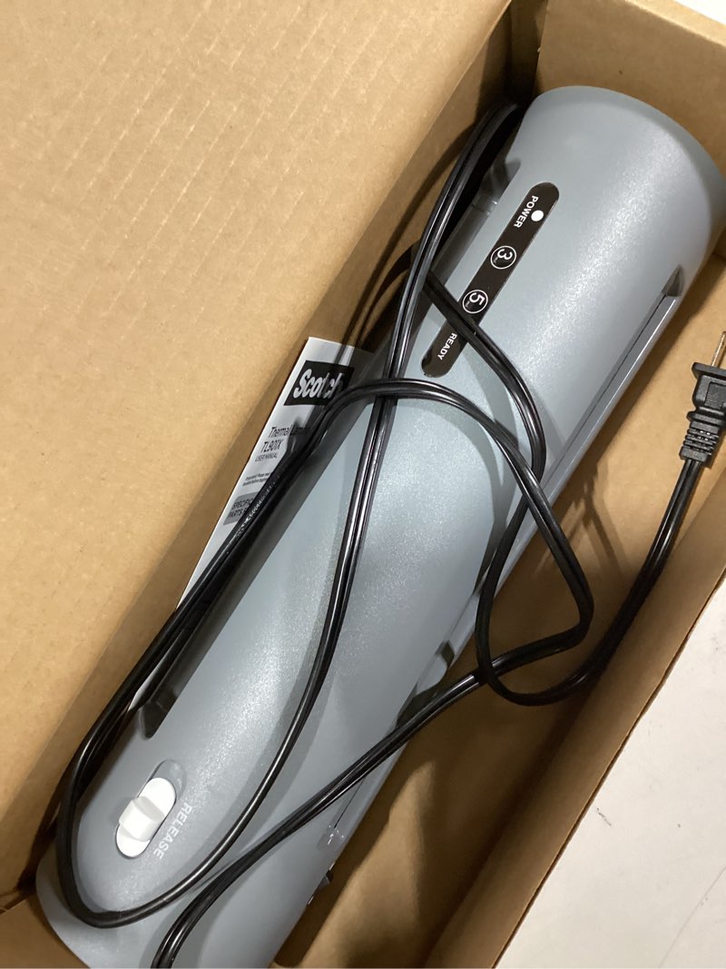 Condition photo showing As Is for scotch thermal laminator, 2 roller system for a professional finish, use for home, office or school, suitable for use with photos (tl901x)
