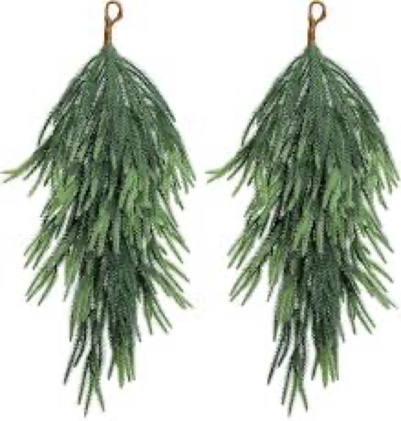 Syhood 3 Pack 24 Inch Christmas Greenery Teardrop Swag Arch Wreath Sets with Red Velvet Ribbon Bow A