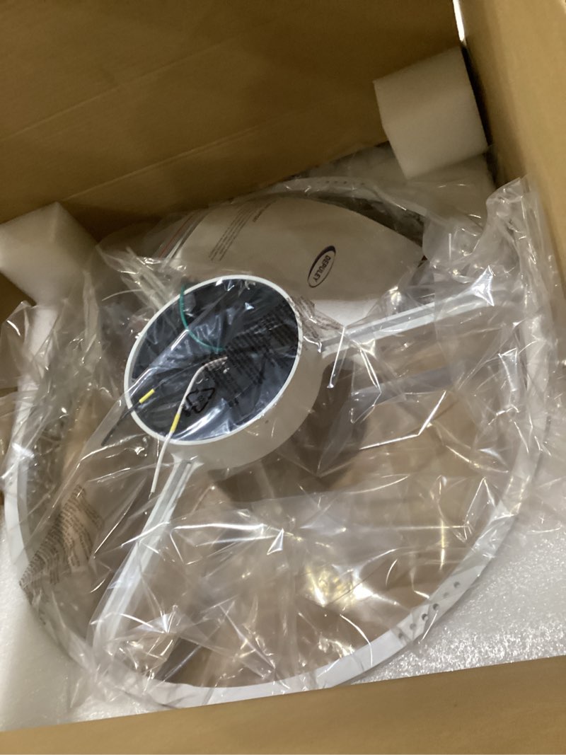 Condition photo showing New/Like New for depuley ceiling fans with lights and remote: 20" modern low profile flush mount led ceiling fan for bedroom app control - white crystal bladeless fandelier for living room kitchen dimmable dc motor white 20 inch