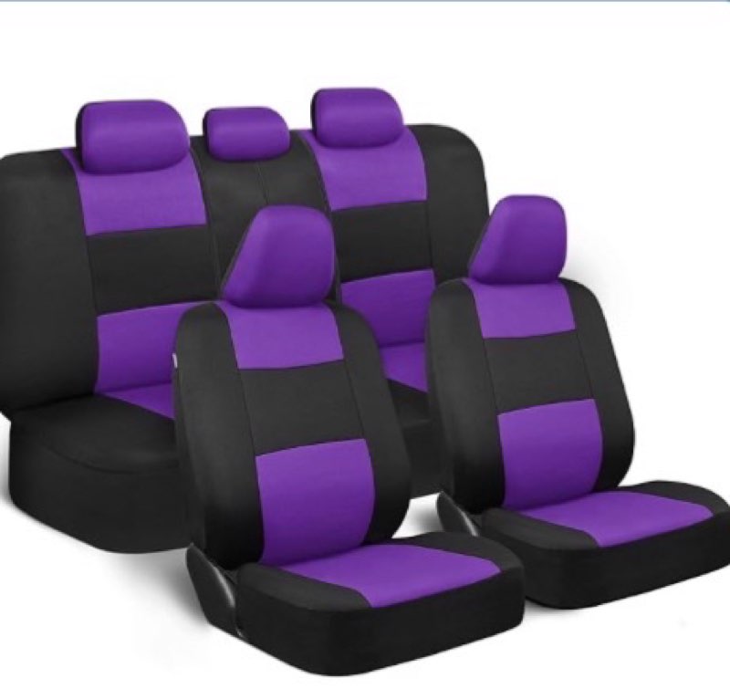 bdk polypro car seat covers full set in purple on black, front and rear split bench seat covers for cars, easy to install car seats cover set and accessories for auto trucks van suv - purple