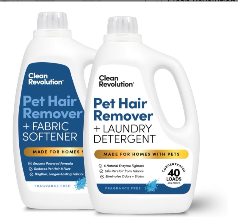 Clean Revolution Pet Hair Remover Laundry System 2-pack: Laundry Detergent + Fabric Softener with Ha