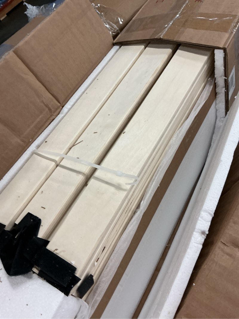 Condition photo showing New/Like New for merax queen size solid dry bamboo wood platform bed, mid-century minimalist 15" high bed frame with wood slat metal support, no box spring needed, easy assembly (no headboard), chocolate queen chocolate