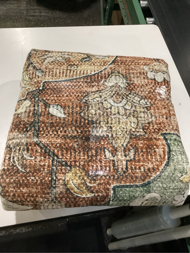 Condition photo showing As Is for area rugs 8'x10' washable non-slip, floral vintage distress print pattern medallion carpet for living room bedroom dining room, brick red rust neutral brown burnt orange green brick/brown/green 8' x 10' (rectangular)