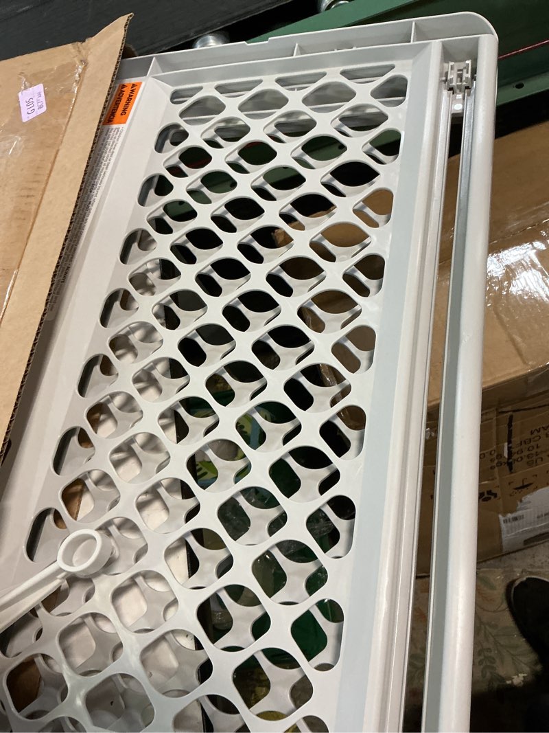 Condition photo showing Good Condition for mypet universal pet gate: 26” - 42” wide dog gate for doorways with pressure fit or swinging door hardware mounting types included: 26" tall; gray