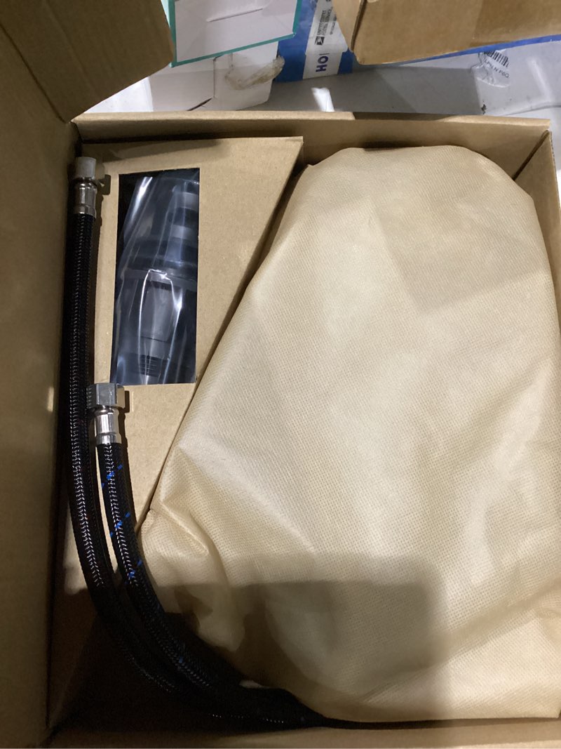 Condition photo showing New/Like New for bathroom faucets for sink 3 hole, hurran 4 inch matte black with pop-up drain and 2 supply hoses, stainless steel lead-free 2-handle centerset faucet for sink vanity
