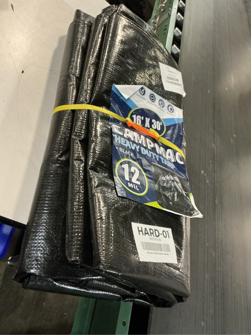 Condition photo showing Good Condition for black tarps heavy duty waterproof 16x30, 12 mil thick, high durability, rip and tear resistant with metal grommets every 20 inches black 16 ft x 30 ft