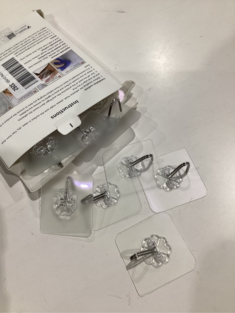 Condition photo showing Good Condition for jwxstore 24 pack self adhesive hooks heavy duty - 33lb max, transparent, waterproof, sticky wall hooks for keys, bathroom, shower, outdoor, kitchen, door, home improvement, utility hooks