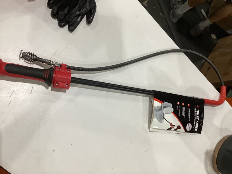 Condition photo showing Good Condition for drainx 3 foot toilet auger | manual or drill powered closet auger with drop head for t-junction pipes, plastic angled guard for porcelain protection, telescopic for greater reach drop-head