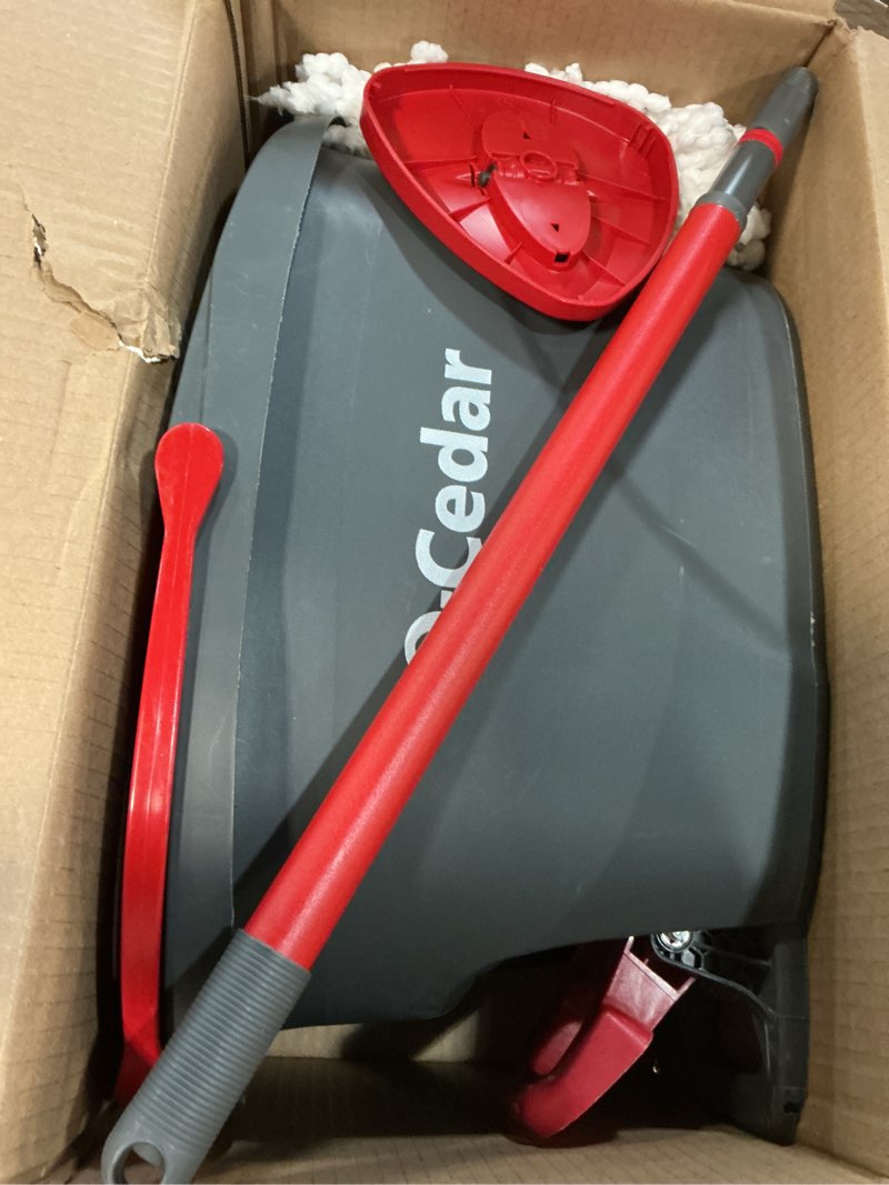 Condition photo showing As Is for o-cedar easywring microfiber spin mop, bucket floor cleaning system, red, gray, standard easywring spin mop & bucket