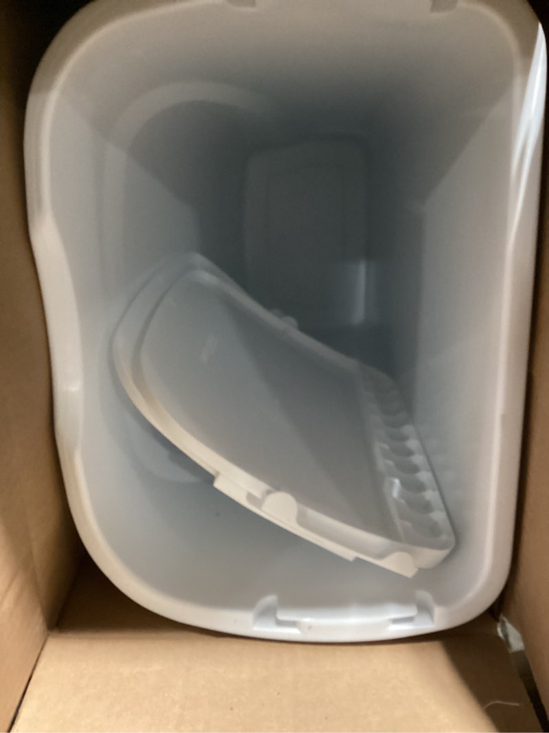 Condition photo showing As Is for United Solutions 10 Gal/40 Qt Space-Efficient Kitchen Trash Can with Dual Swing Lid, (Pack of 2), Waste Basket Fits in Narrow Spaces and Perfect for Commercial Offices, Home Office, Dorm, White 10 Gal - Dual Swing Lid- (Pack of 2) 2