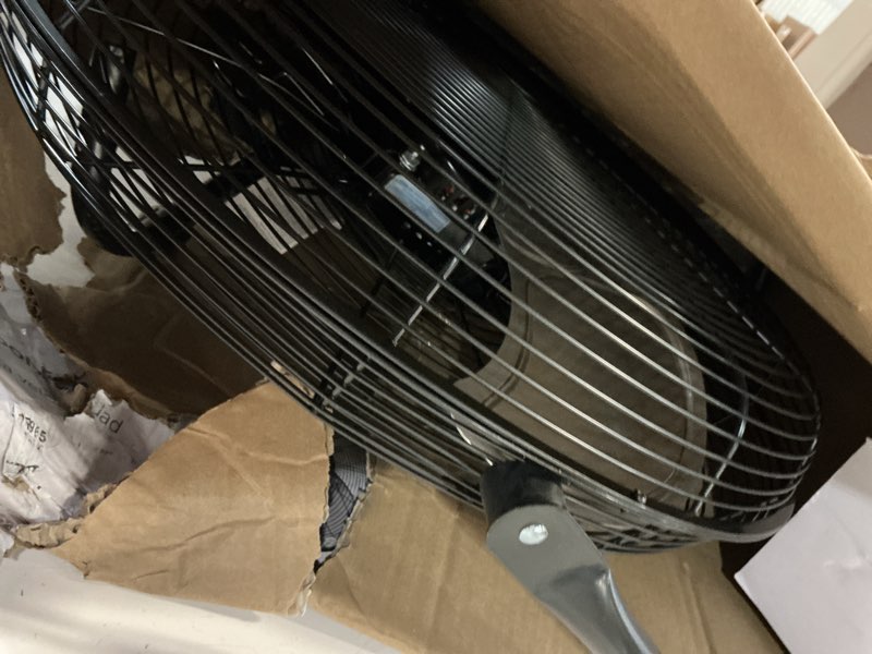 Condition photo showing As Is for utilitech 20-in 120-volt 3-speed high velocity indoor black floor fan