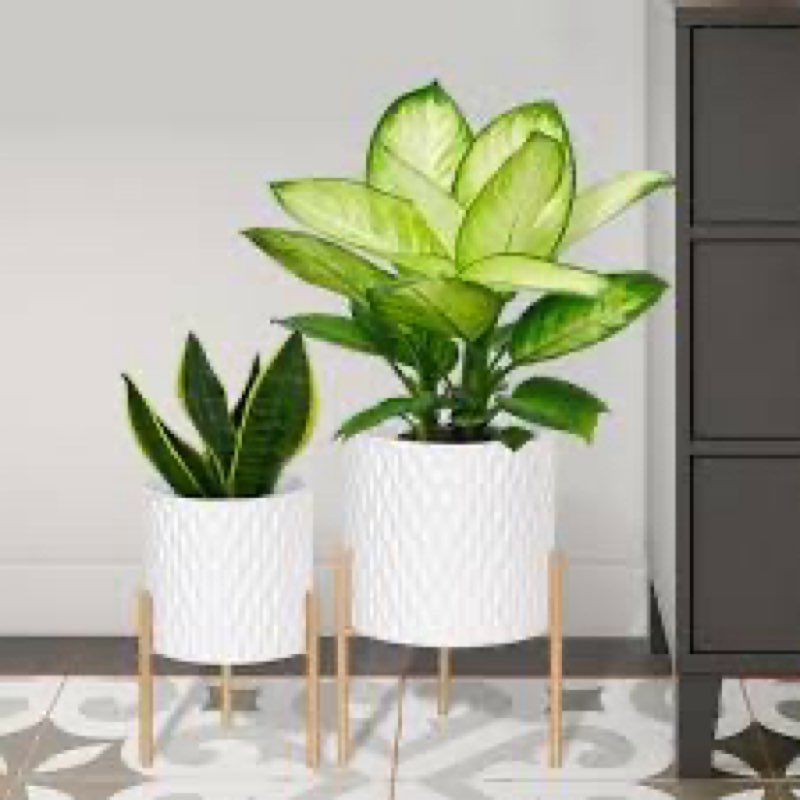 ARNIS Plants Pots with Stand,Set of 2 Flower Pots, Unique Mid Century Decorative Metal Flower Pots w
