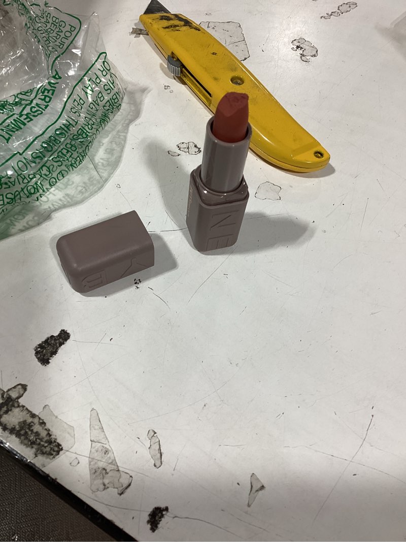 Condition photo showing As Is for maybelline serum lipstick, hydrating lip makeup with 8hrs of lip plumping moisture with hyaluronic acid + oil blend, crop top (light nude pink matte) 001 crop top 0.12 ounce (pack of 1)
