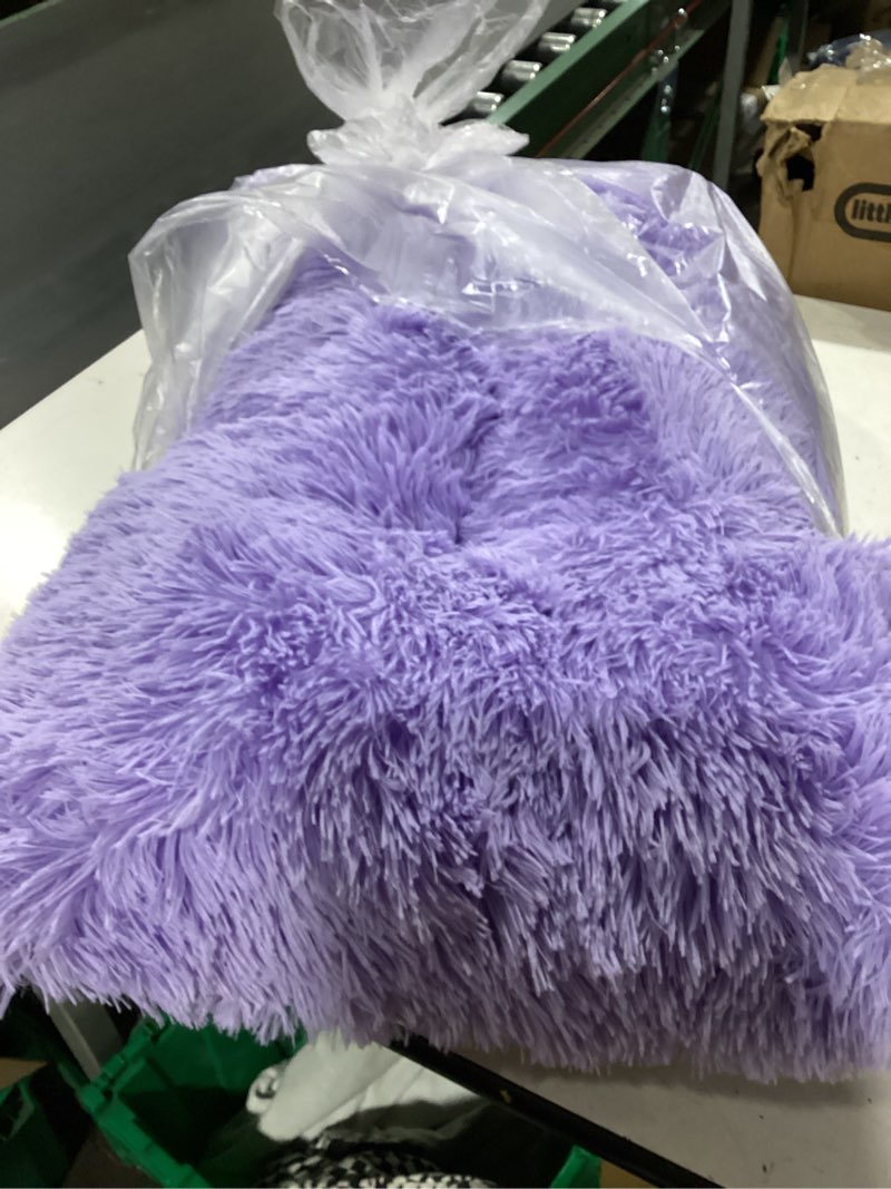 Condition photo showing New/Like New for eheyciga fluffy dog crate bed for small dogs, plush faux fur crate pad, calming anti anxiety small dog bed, washable soft warm mat with non-slip bottom, purple 23.6 x 17.5 purple