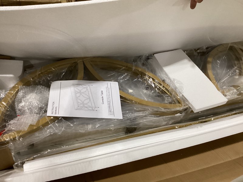 Condition photo showing Good Condition for giftgo narrow sofa table 47.2 inch, industrial sofa table behind couch, vintage entry console table with storage for entryway, living room, foyer, elegant design (white and gold, 47.2) white and gold 47.2